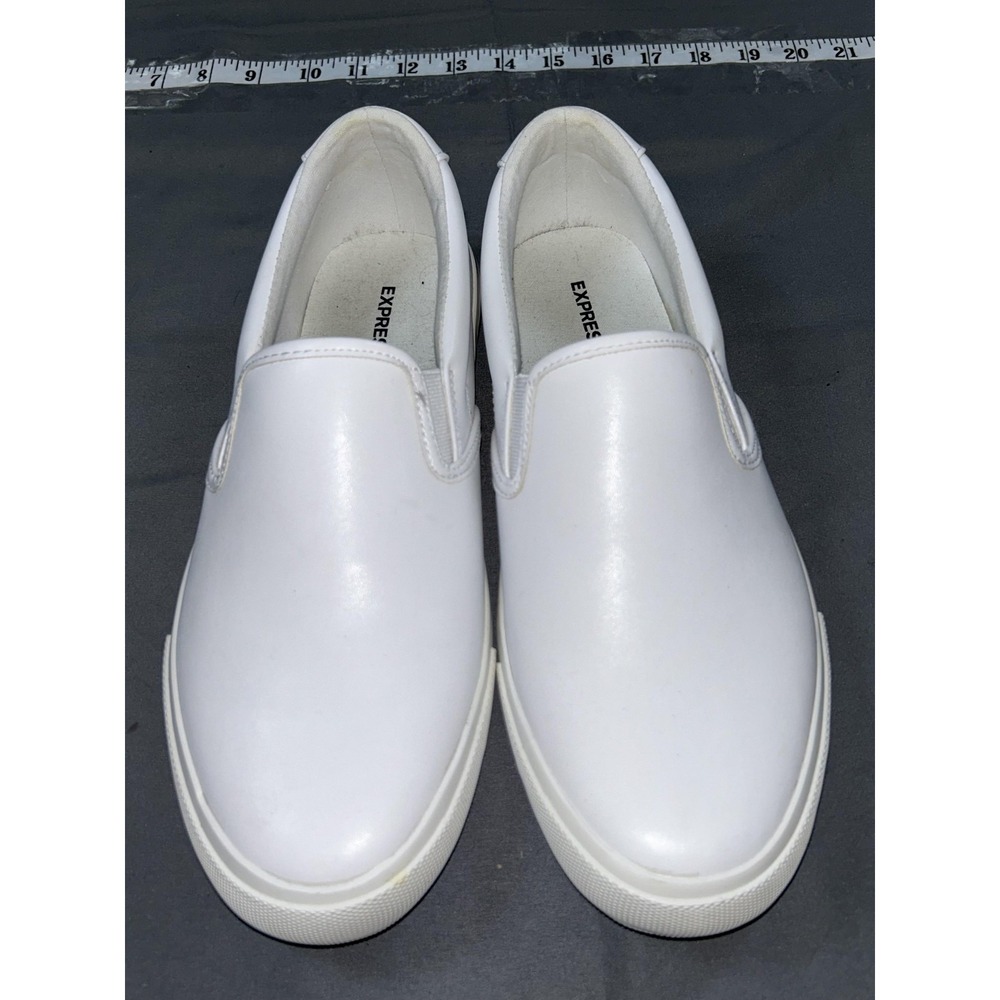 Express Shoes Mens Size 9 White PU Slip On Casual Sneakers Low Top Comfort